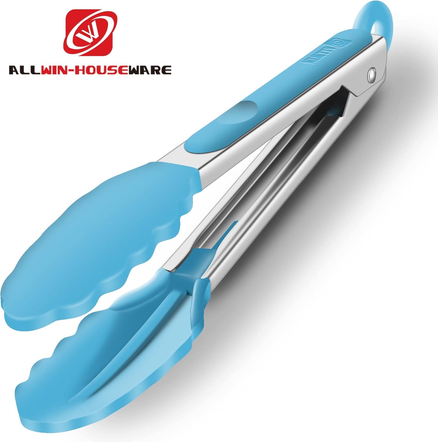 Set of 2 Kitchen Tongs, Premium Stainless Steel Locking 9-Inch & 12-Inch Silicone Grilling Barbeque Cooking Food Tong, Blue