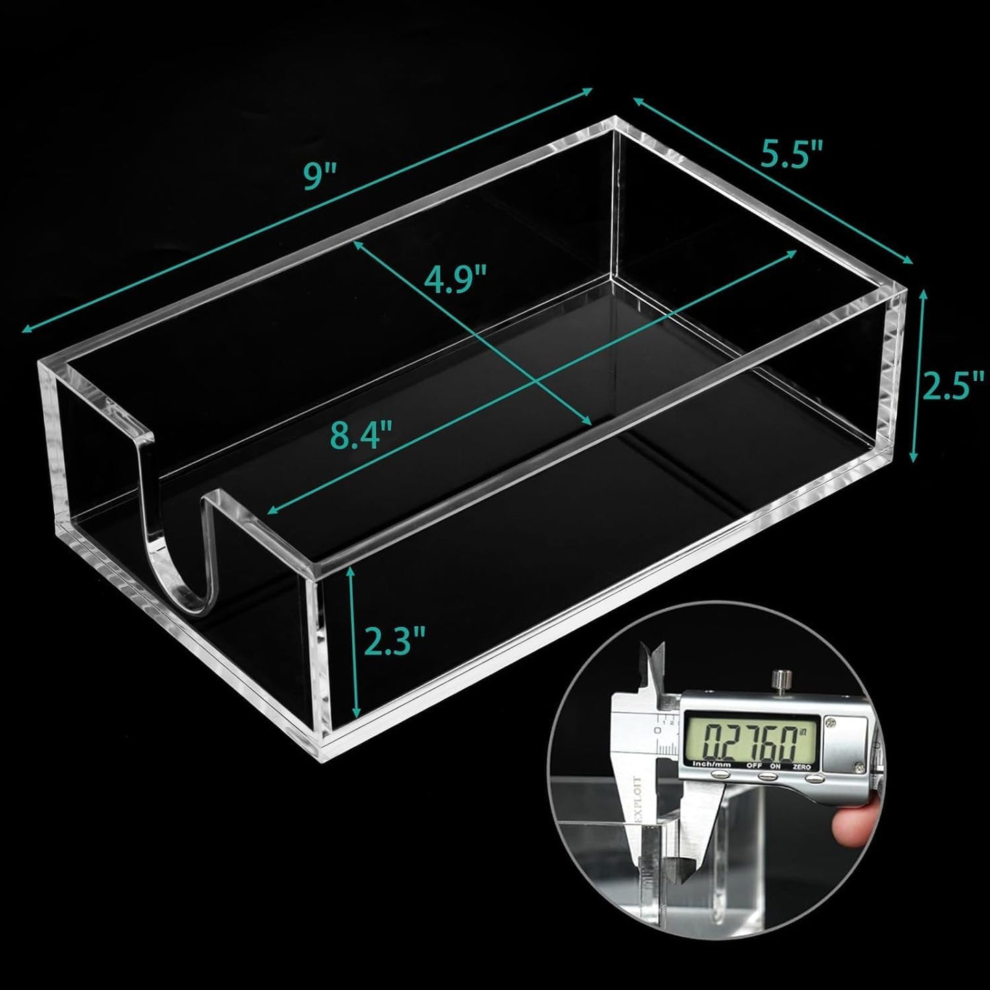 Rubtlamp 2Pcs Acrylic Napkin Holder Bathroom - 0.27Inch Thickness Clear Acrylic Guest Towel Holder - Hand Towel Tray for Kitchen, Parties, Weddings, Party, Hotel, Restaurant（Clear, 9”X5.5”X2.5”）