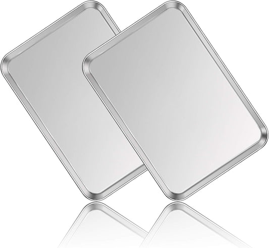 Stainless Steel Baking Sheet Set of 2, Deedro Cookie Sheet Metal Baking Pan Oven Tray, Non Toxic & Heavy Duty, Rust Free & Mirror Finish, Easy Clean & Dishwasher Safe, 20 x 14 x 1.3 Inch