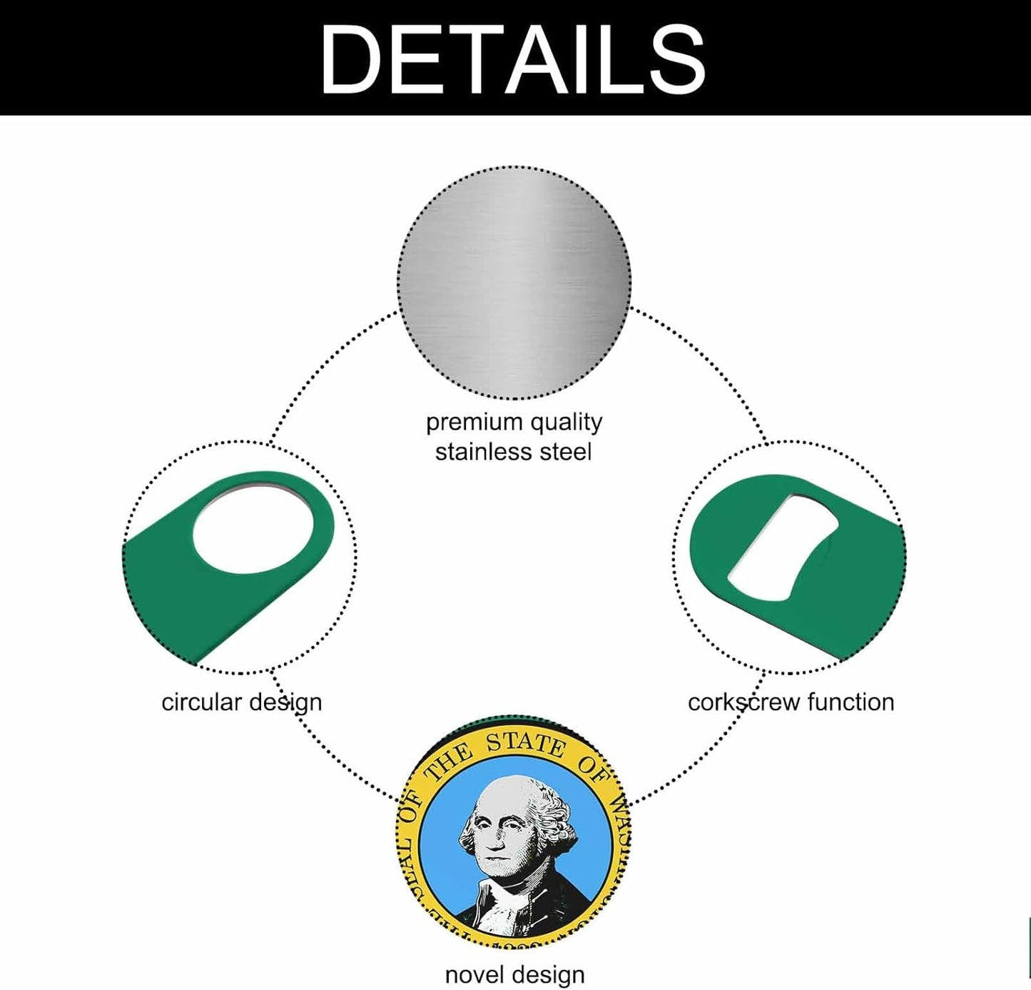 Washington State Flag Stainless Steel Bottle Opener American Flag Green Flat Beer Bottle Opener Keychain for Home Kitchen Bar Restaurant Party Birthday Gift