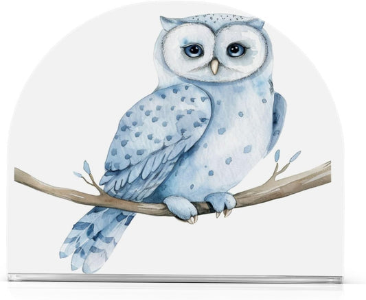 Blue Owl on Branch Napkin Holder for Table Paper Napkins Holder Acrylic Tissue Dispenser Kitchen Dining Room Bathroom Party Car Decor