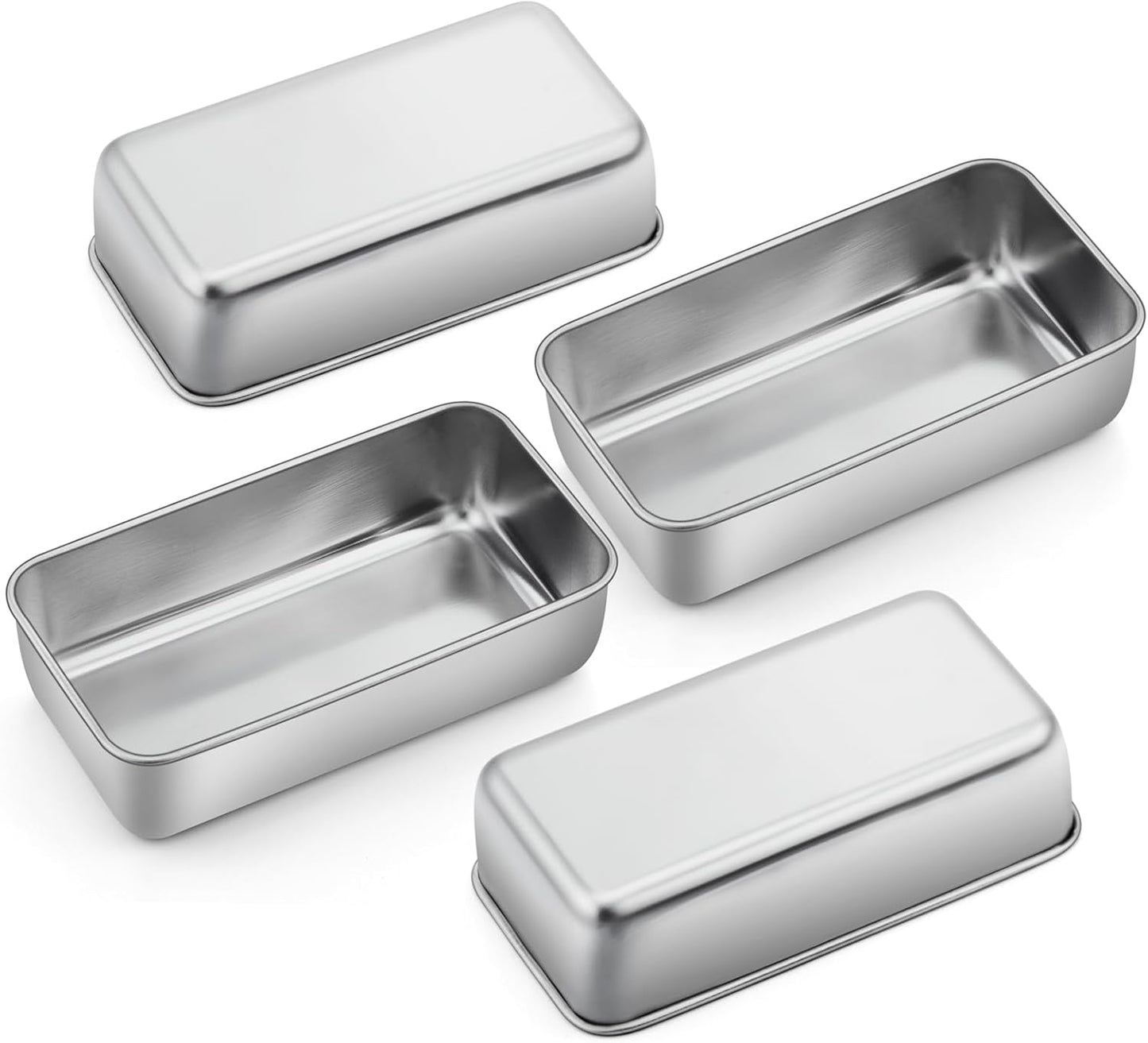 P&P CHEF Loaf Pan Set, 9 x 5 Inch Bread Pans, Stainless Steel Loaf Toast Baking Pans For Bread Meatloaf Lasagna Cake, Healthy & Non Toxic, Oven & Dishwasher Safe,(Silver, 4Pcs)