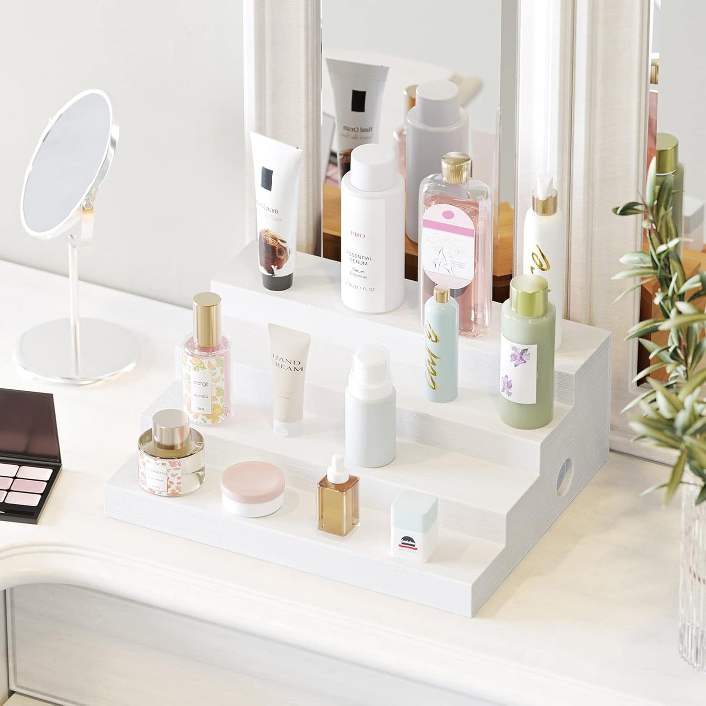 SpaceAid Bamboo Spice Rack Organizer for Cabinet, Kitchen Pantry Spices Storage Rack for Cabinets Organization, Home Seasoning Tiered Can Goods Racks Wood Shelf Organizers (4 Tier, White)