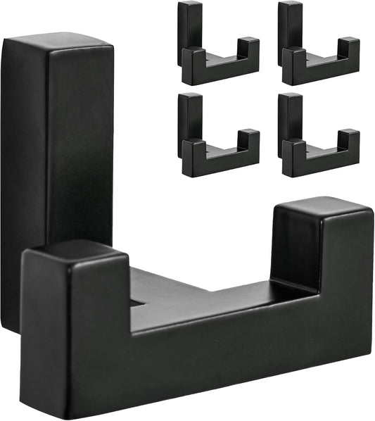 5 Pack Heavy Duty Double Claw Coat Hook Wall Mount with Screw Retro Double Coat Hook Utility Hook for Coats, Scarves, Bags, Towels, Keys, Hats, Mugs, Hats (Black)