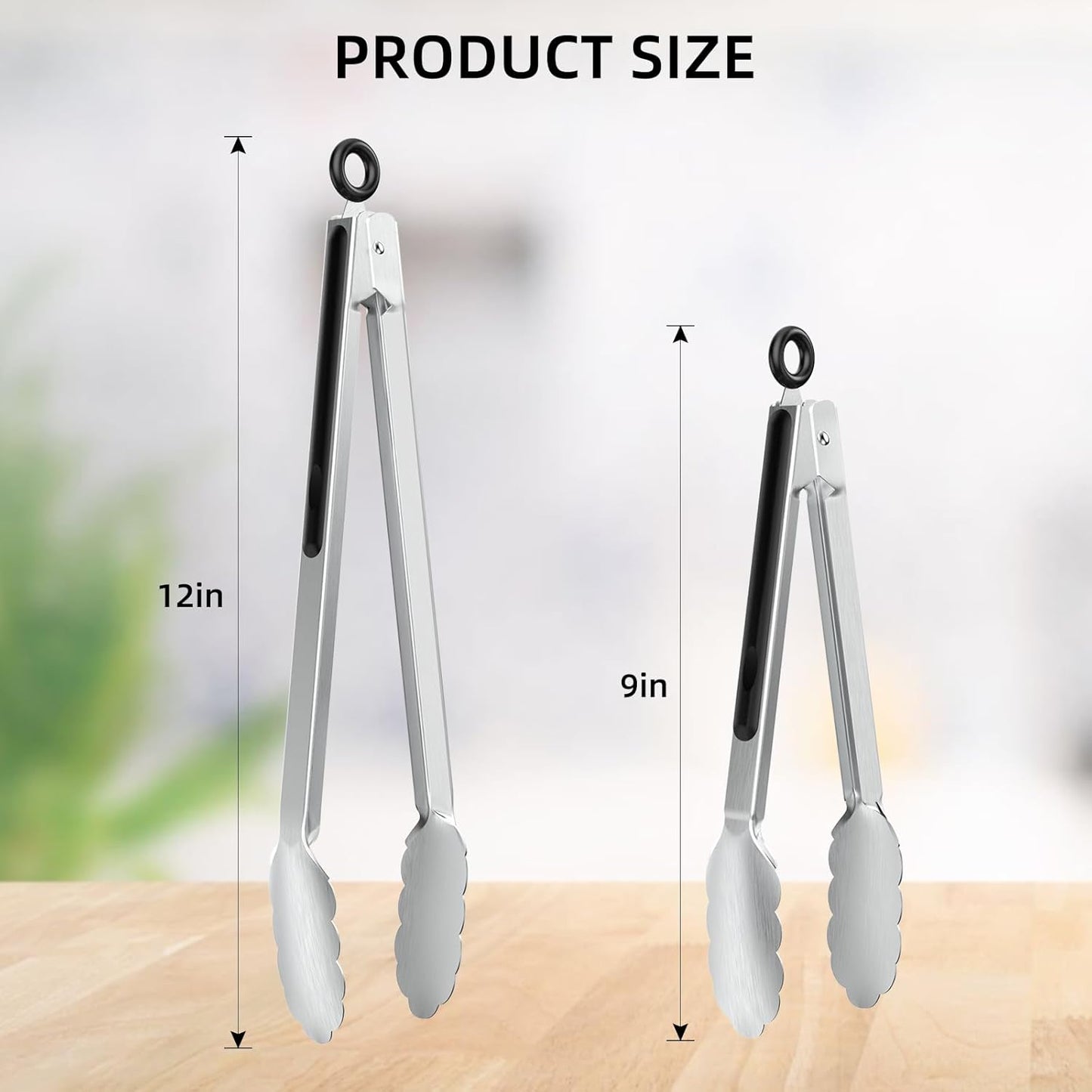 NileHome Tongs for Cooking, Professional Stainless Steel Cooking Tongs – Heat-Resistant for Grilling, BBQ, Serving Salad, Pasta, and Kitchen Use, Dishwasher Safe, Set of 9" 12", Silver