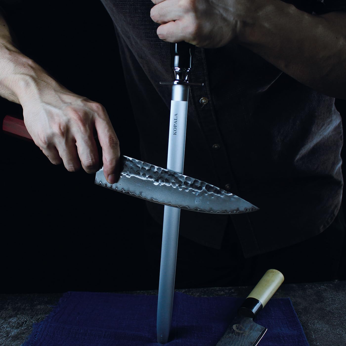 Sharpening Steel Knife Sharpener Rod Flat 12 Inches Honing Steel for Knives Dark