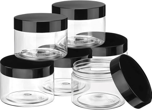 SATINIOR 6 Pack 8 oz Plastic Jars Containers with Lids Wide-mouth Refillable Leakproof Reusable Round Empty Jars for Travel Cosmetic Dry Food Spice Candy Cookie Home Kitchen Organizing(Black)