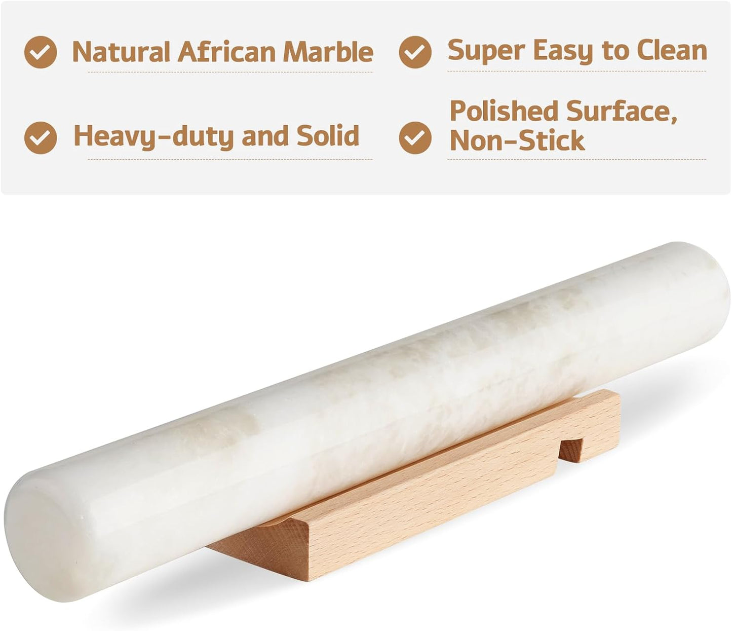 Koville African Natural Marble French Rolling Pin, 16inch Non-Stick Rolling Pin for Baking, Dough Roller for Pasta, Dumpling, Fondant, Pie, Bread, Pizza, Kitchen Baking Tools(Namib Fantasy)