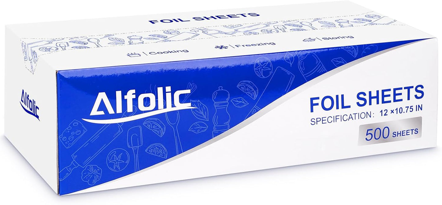 Aluminum Foil Sheets - 12" x 10.75" Pre Cut Tin Foil, Premium Aluminum Foil Wraps for Cooking, Storing Food - 500 Sheets