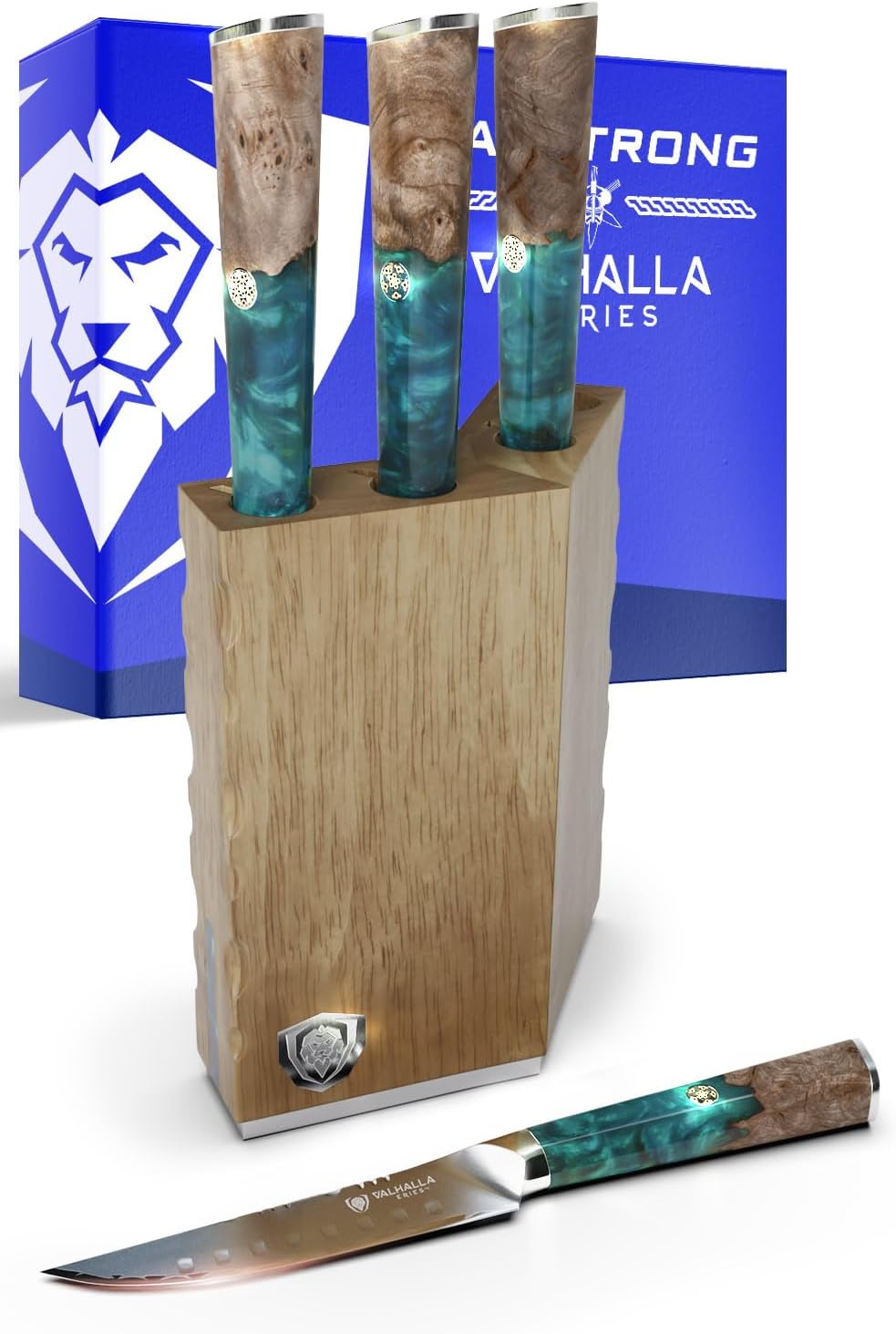 Dalstrong Steak Knives Block Set - 5 inch 4 Piece Set - Valhalla Series - Premium 9CR18MOV HC Steel - Celestial Resin & Wood Handle - Razor Sharp - Kitchen Cooking Chef's Knife - Leather Sheath