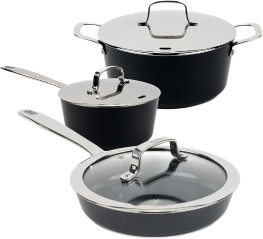 Alva Maestro 6-Piece Nonstick Ceramic Cookware Set – Toxin-Free, Scratch-Resistant, Induction Compatible – Even-Heat Aluminum Base – Oven & Dishwasher Safe – Healthy Nonstick for Everyday Cooking