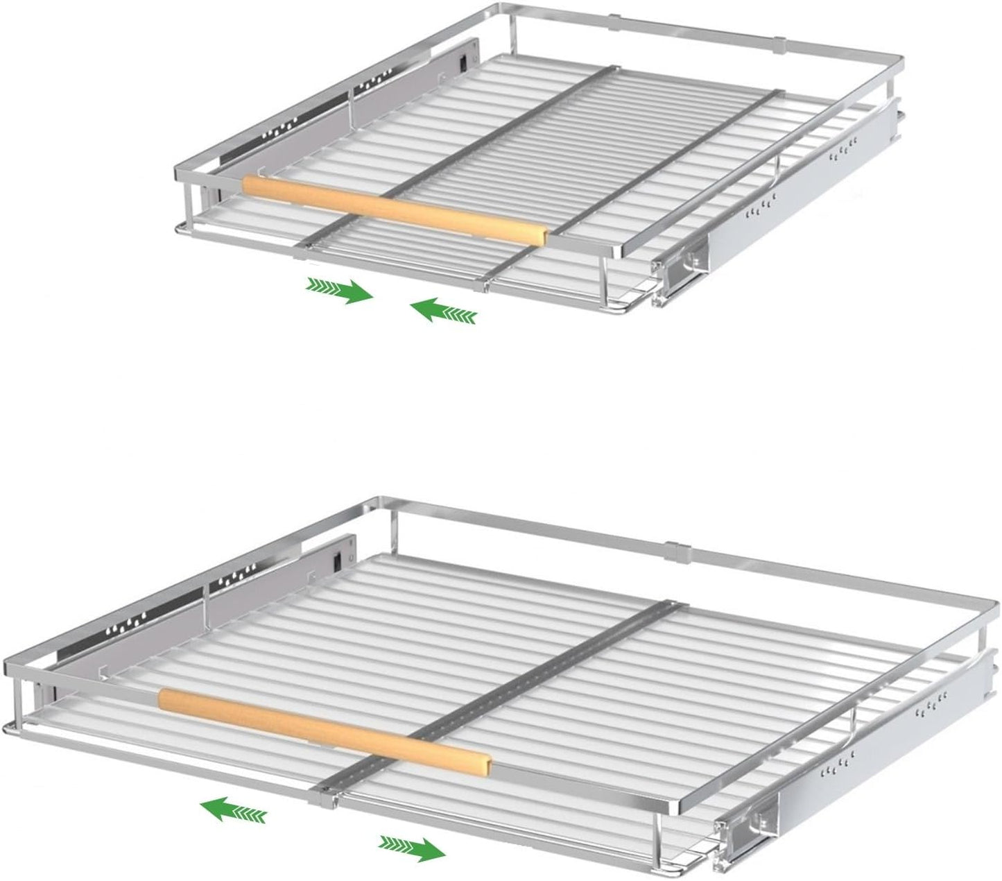 Expandable Pull Out Drawer Cabinet Organizers, Heavy Duty Slide Out Storage Shelf for Home Kitchen Pantry Cupboard Pots Pans, Adjustable Width from 17.2"~28.1", Stainless Steel 2 Pack