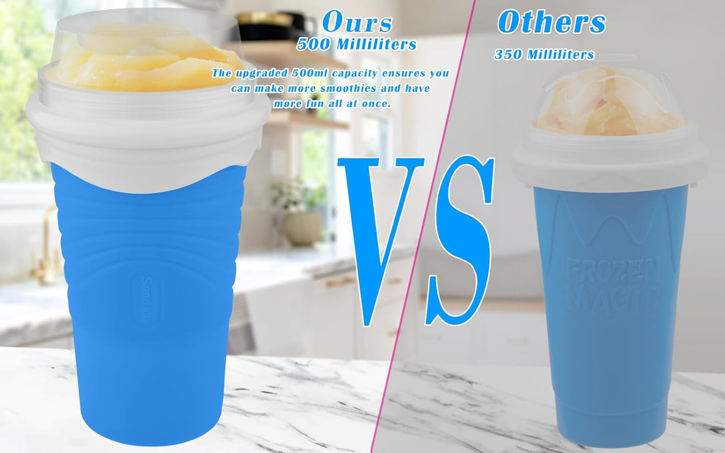 Slushie Maker Cup, 500ML DIY Magic Slushy Maker Squeeze Cups, Portable Smoothie Squeeze Cups for Juices, Milk and Ice Cream Make, Double Layers Silica Cup with Lid & Straw for Friends, Family Gifts