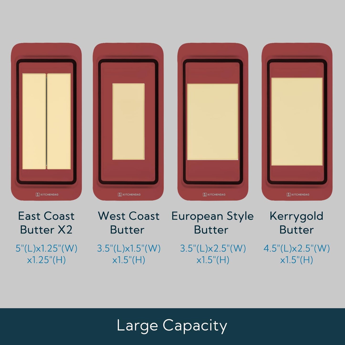 KITCHENDAO Airtight Butter Dish with Lid for Countertop and Fridge, Dishwasher Safe, BPA Free Wide Plastic Butter Keeper for 2 Sticks East Coast/West Coast/European Style/Kerrygold Butter, Red