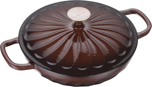 Enameled Cast Iron Braiser, 3.8 Quart Enamel Dutch Oven with Handles, Cast Iron Braiser Pan with Lid,Enameled Cookware (Brown)