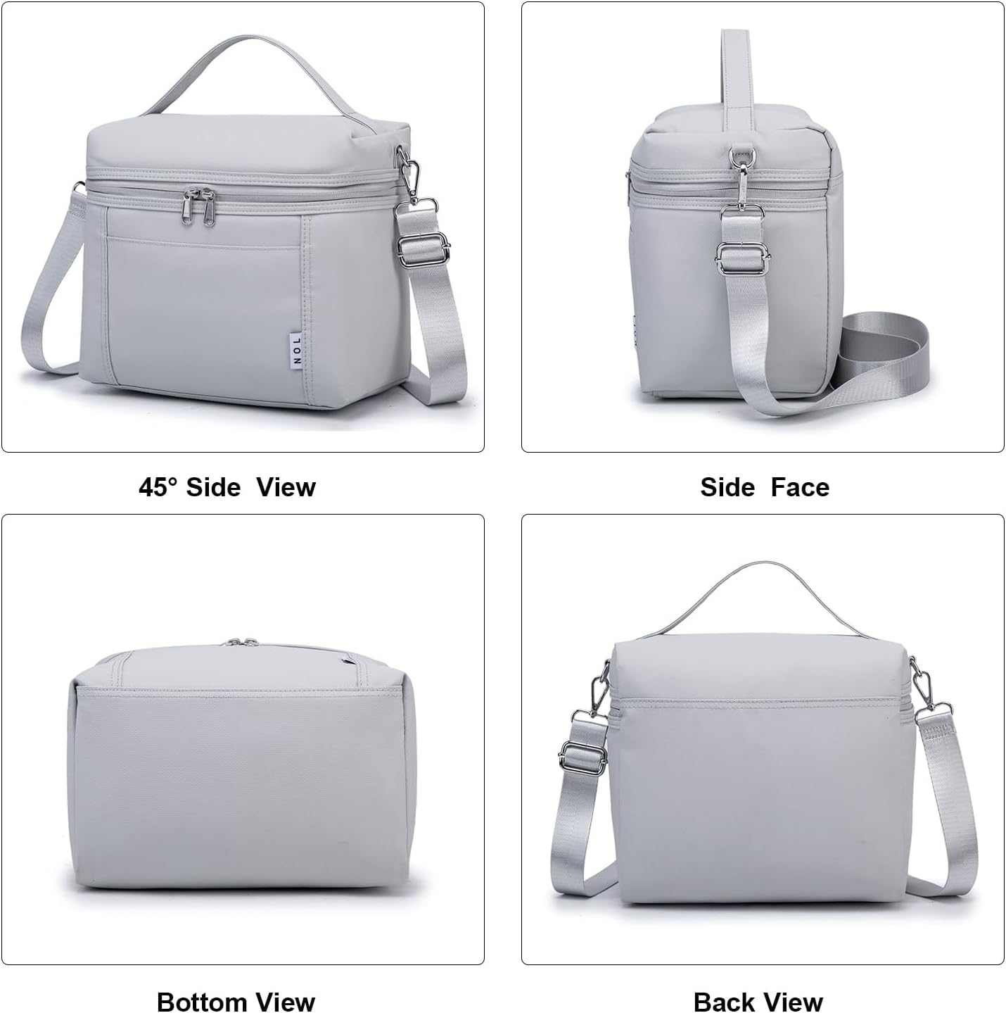 NOL Natural Organic Lifestyle Insulated Lunch Bags for Women Cooler Bag Lightweight Nylon Waterproof Lunch Box For Work (Gray White, Medium(normal))