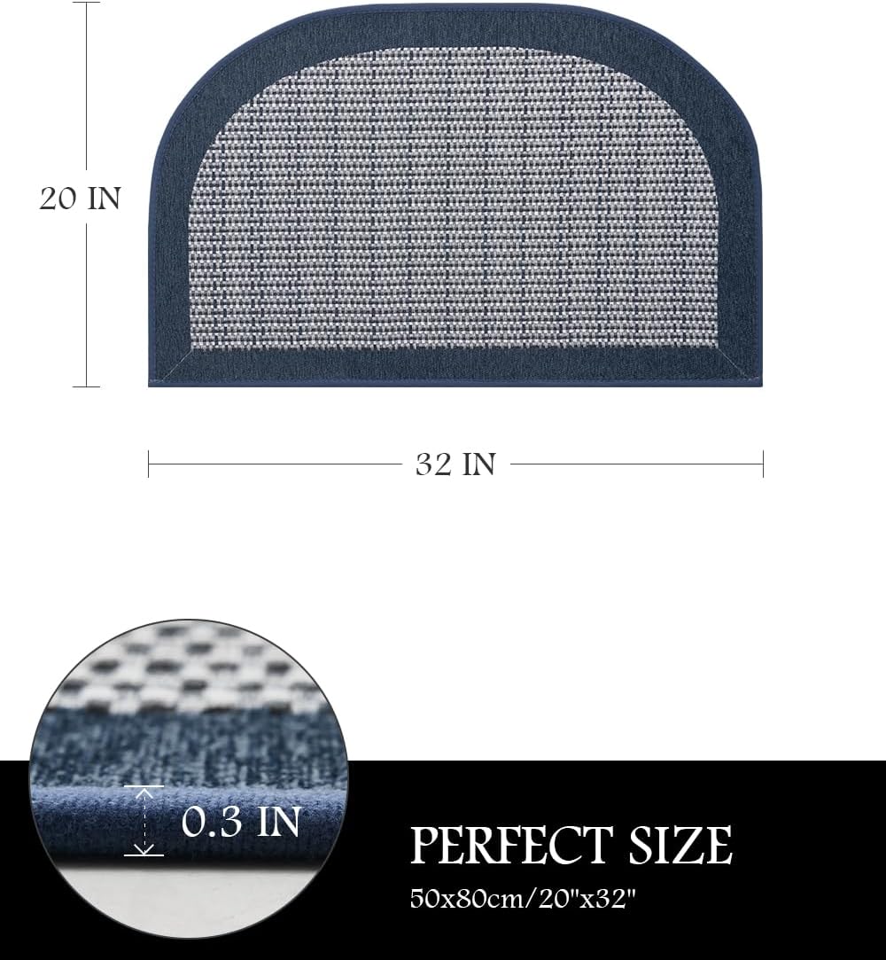PADOOR Kitchen Mats for Floor, Kitchen Rugs Non Slip Washable, Half Circle Kitchen Floor Mat Sink Rug Rubber Backed Super Absorbent, 20”x32” Blue