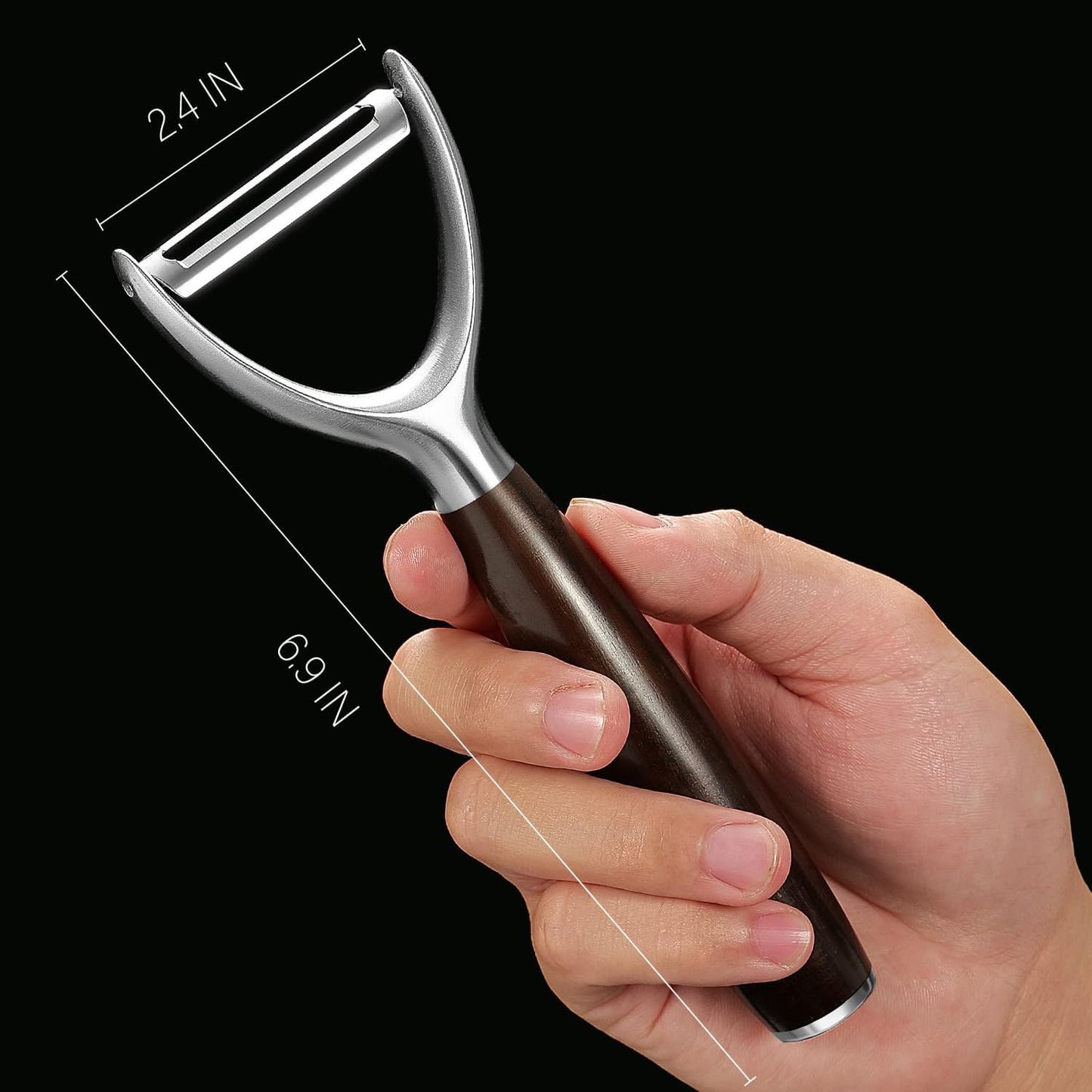 Premium Y Type 304 Stainless Steel Multifunctional Kitchen Peeler Real Wood Handle Ultra Sharp Blade Vegetable Potato Apple(Carbonized Wood)