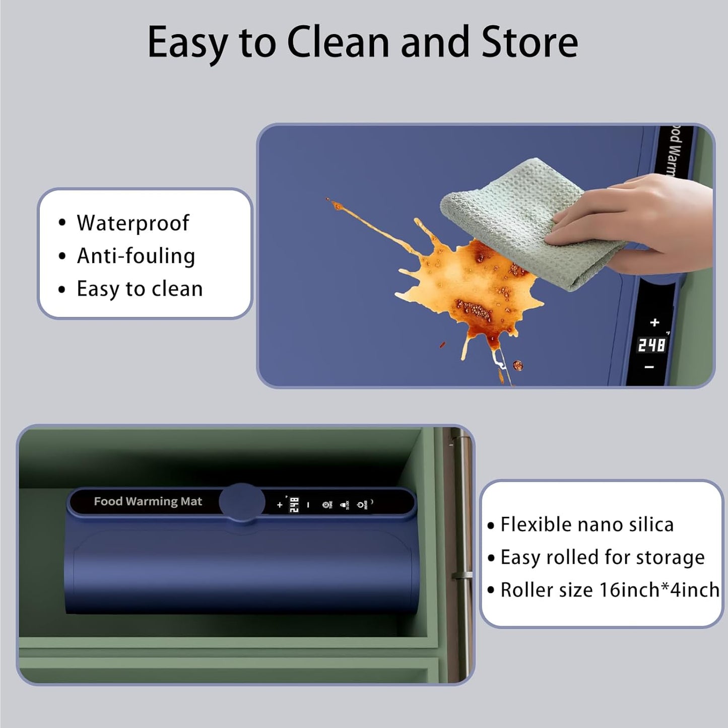 Warming Mat for Food, Rollable Electric Warming Trays for Food with 9 Temperature Settings, Heating Fastly in 10S, Food Warmer Using for Buffets Party and Home Daily, Blue