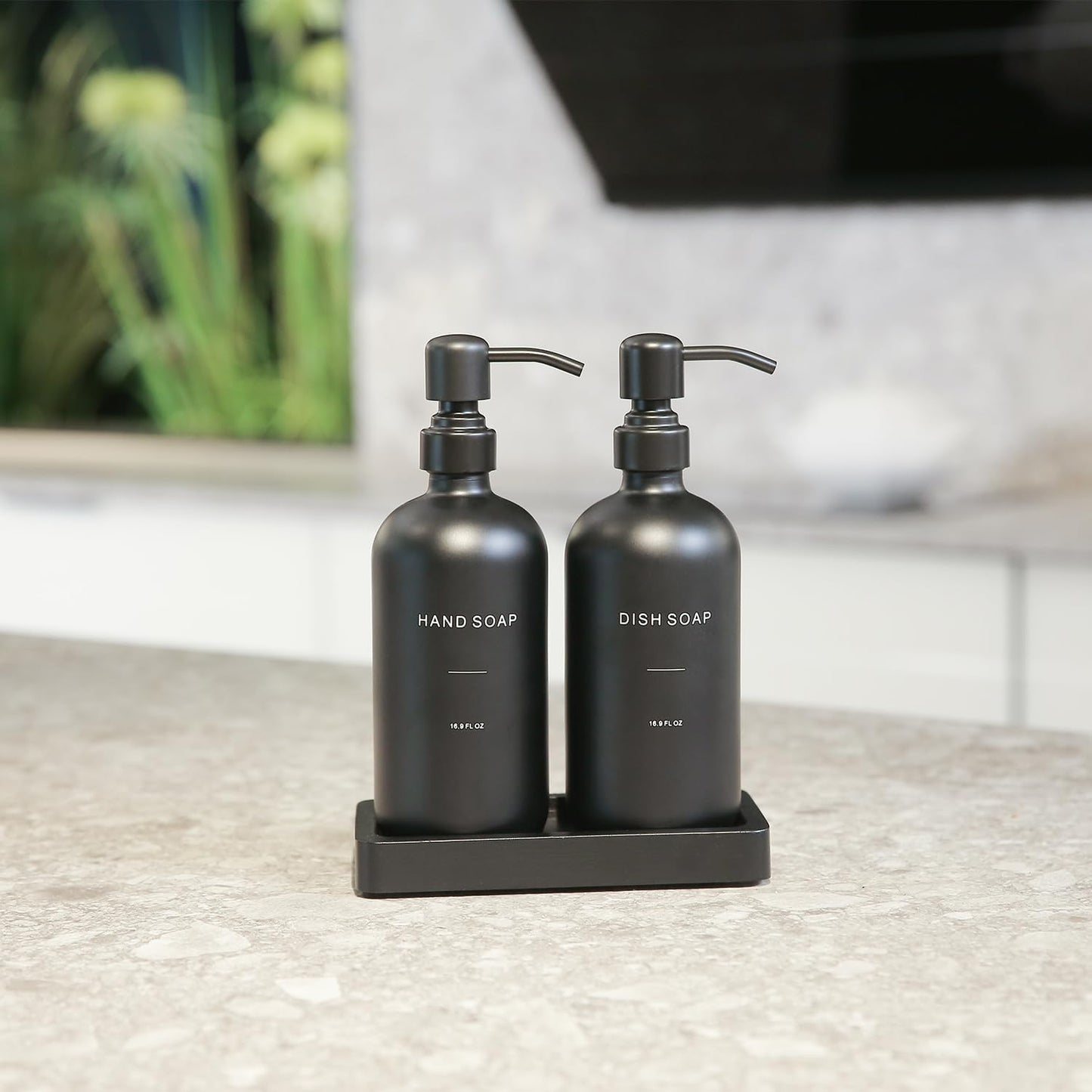Matte Black Soap Dispenser Set, Kitchen Soap Dispenser Set with Black Stainless Steel Pump, Perfect for Kitchen Decor and Accessories. (Black)