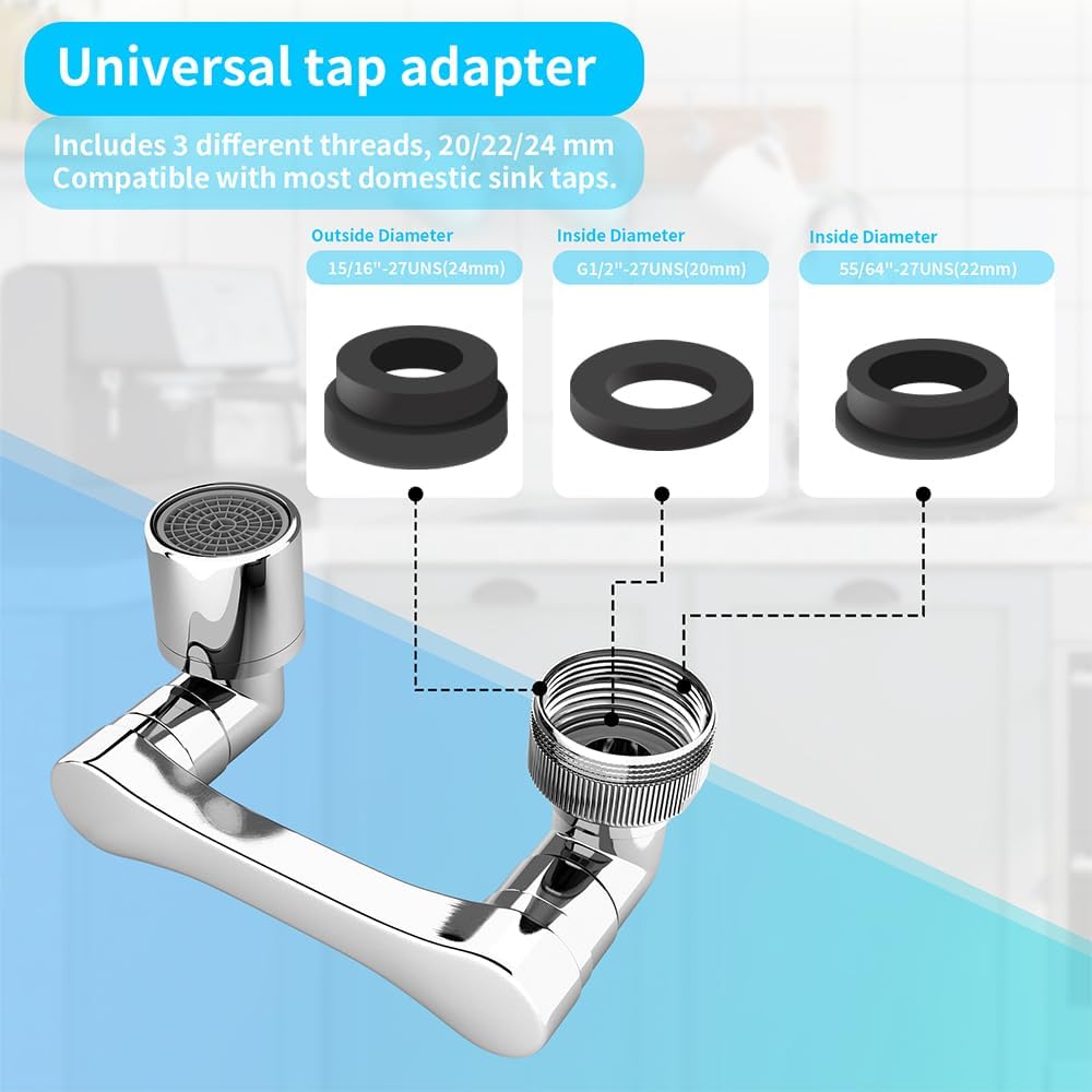 1080° Swivel Faucet Extender, Heavy Duty Rotating Sink Extension, Universal Swivel Multifunctional Robotic Arm, Rotating Splash Filter Extension Faucet Aerator for Kitchen Bathroom-4 Pcs