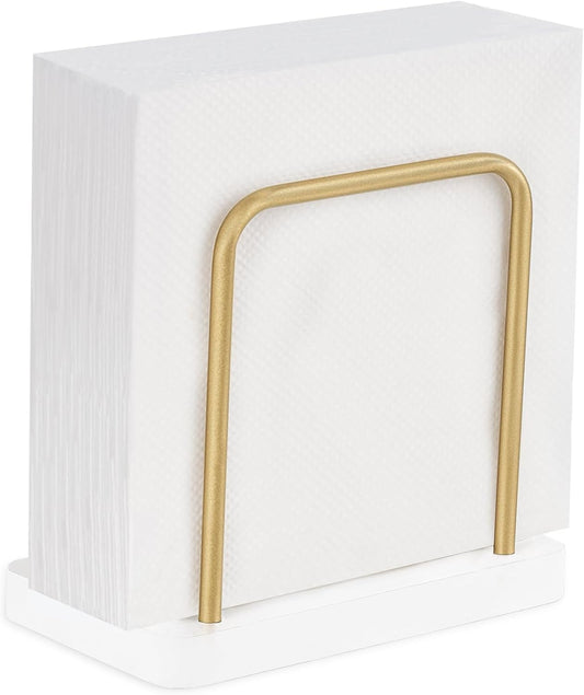 Mkono Napkin Holder for Table Wooden Paper Napkin Dispenser Servilletero for Kitchen Dining Room Cocktail Bar Party Outdoor, White