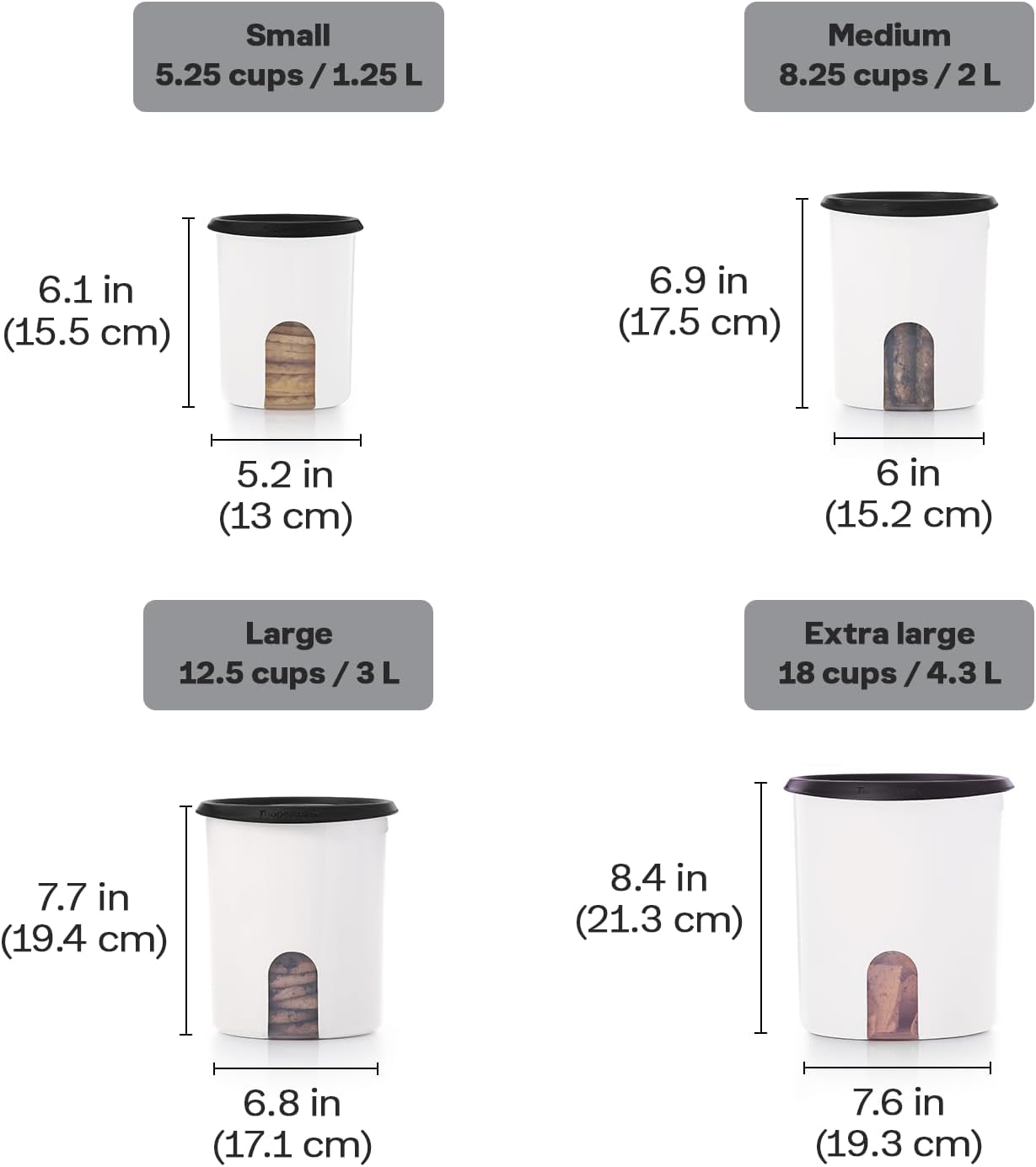 Tupperware One Touch Reminder Canisters 4 Canister Food Storage Set, Dishwasher Safe and BPA Free, (4 Containers, 4 Lids)