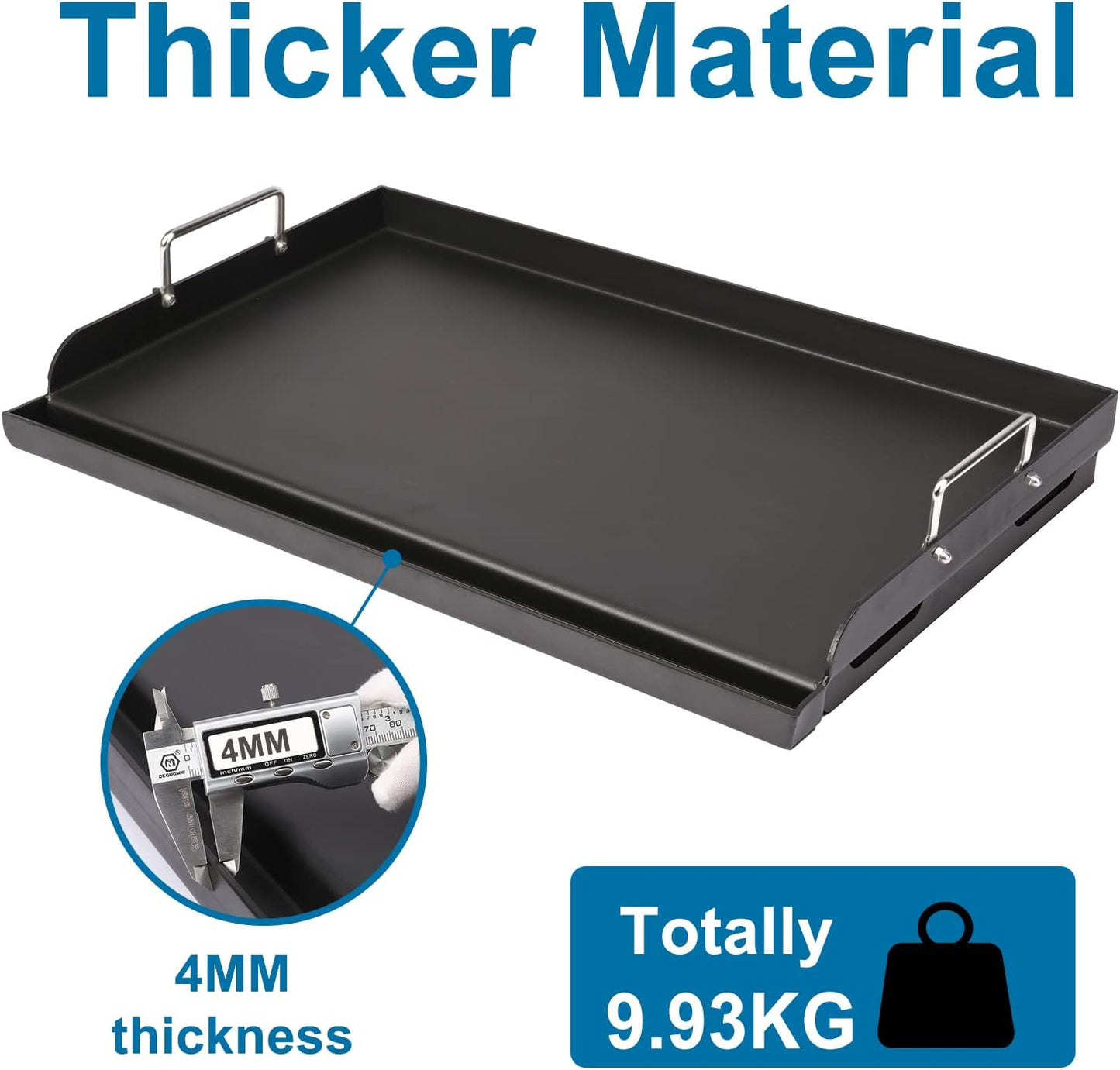 Utheer 25" x 16" Pre-Seasoned Nonstick Cast Iron Griddle for Gas & Charcoal Grills – Universal Flat Top with Grease Groove, Reinforced Ridges & High Sidewalls, Great for Parties, Camping & Tailgating