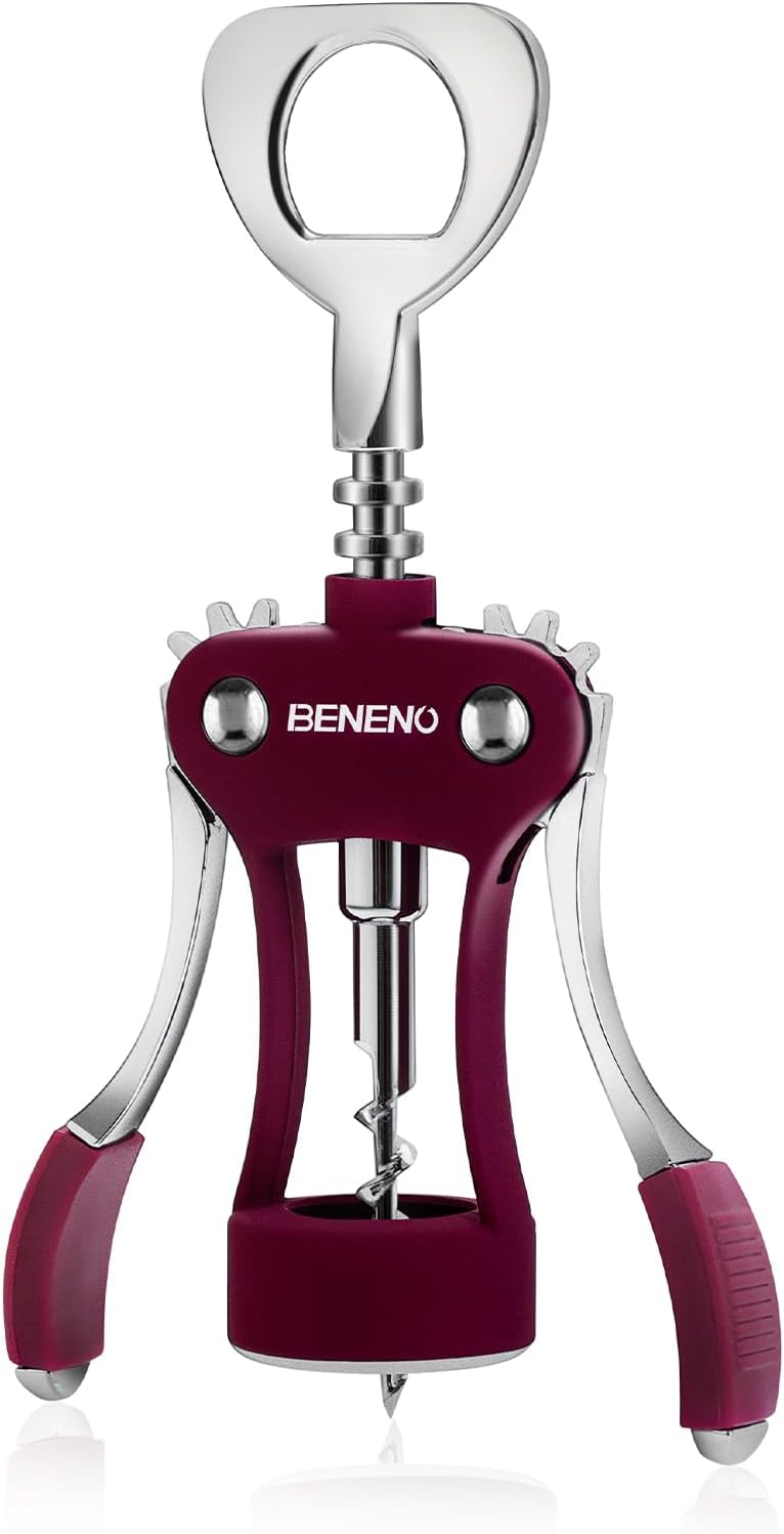 Beneno Wine Opener, Zinc Alloy Premium Wing Corkscrew with Multifunctional Bottles Opener, Sharp Wine Corkscrew with Ergonomic Non-Slip Wing Handle, Upgrade Purple
