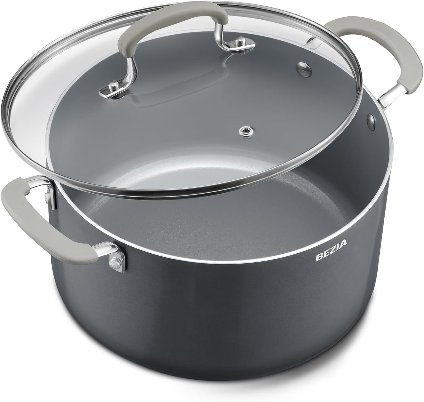 12 Quart Pot with Lid, BEZIA Ceramic Nonstick Stock Pot with Lid, Induction Ready, Large Cooking Pot with Silicone Handle, Compatible with All Cooktops, Dishwasher Safe