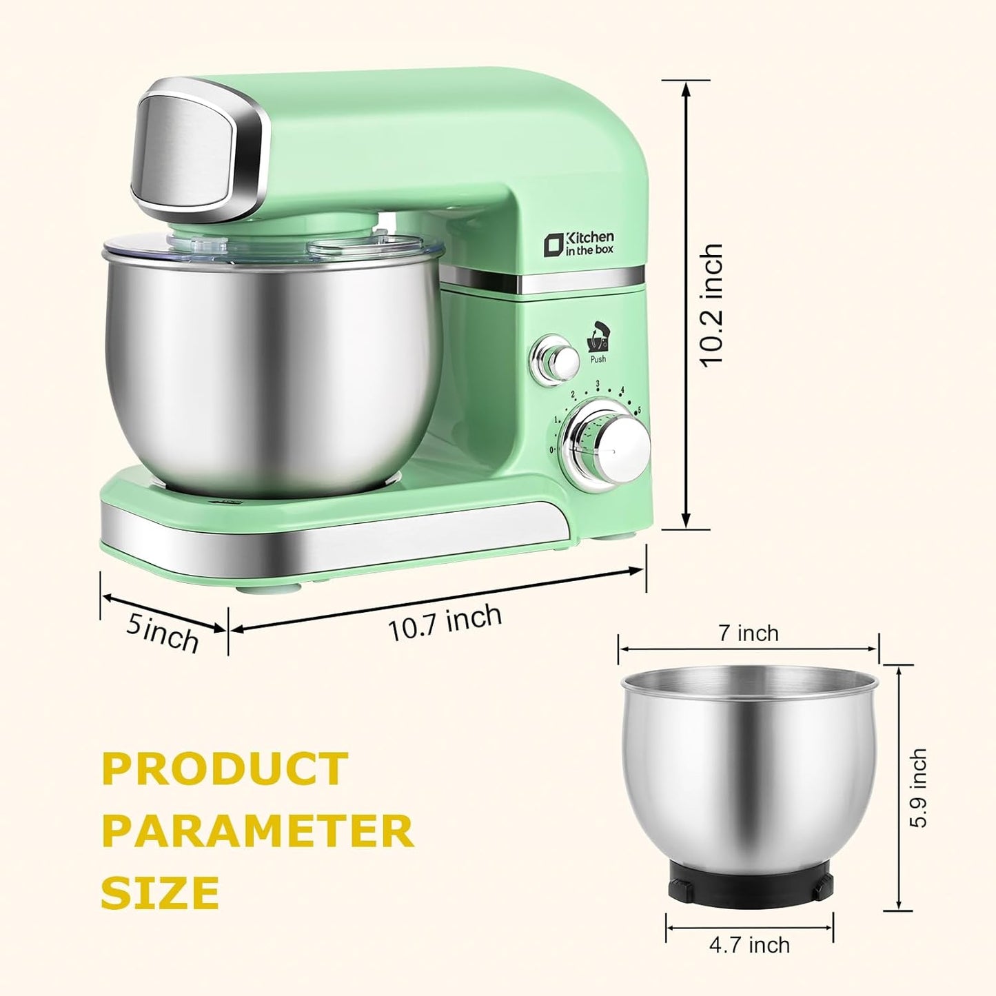 Kitchen in the box Stand Mixer,3.2Qt Mini Electric Food Mixer,6 Speeds Portable Lightweight Kitchen Mixer for Daily Use with Egg Whisk,Dough Hook,Flat Beater (Green)
