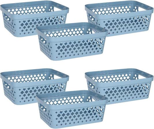 Glad Plastic Storage Basket Set, Value Pack of 6 | Open Storage Bins for Shelves, Bathroom, Pantry, Closet | Nesting Organizer Boxes with Handles, 2 Gallon, Marina Blue