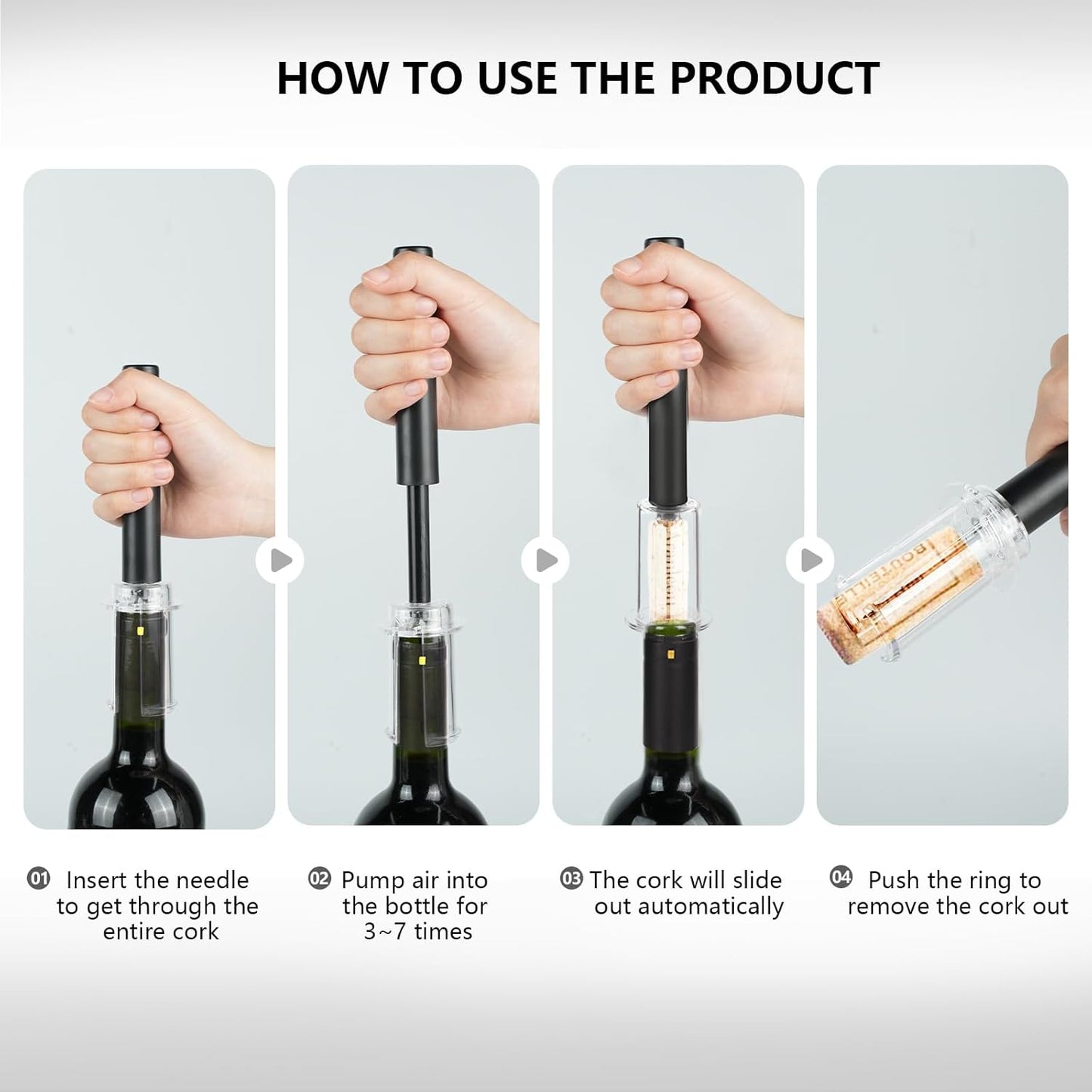 Wine Air Pressure Pump Bottle Opener Set,Simple Wine Pump Cork Remover Corkscrew,Efficient Corkscrew Bottle Opener,Easy Screw Out Tool, Perfect Wine Gift For Wine Lovers. (3)