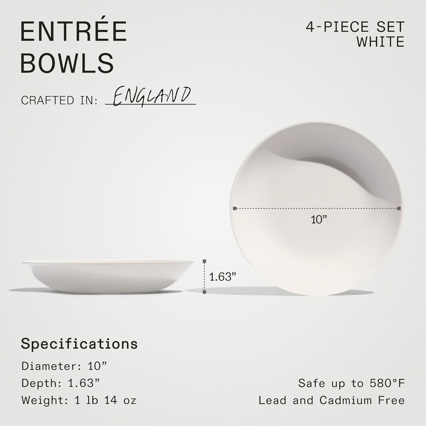 Made In Cookware - Set of 4 - Entrée Bowls - White - Porcelain England