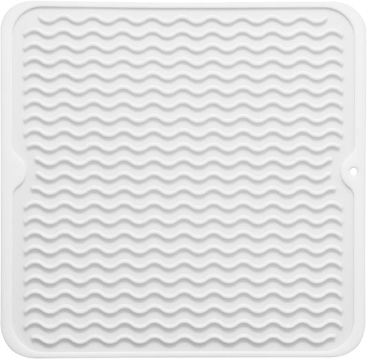 Silicone Dish Drying Mat for Multiple Usage,Easy clean,Eco-friendly,Heat-resistant Silicone Mat for Kitchen Counter or Sink,Refrigerator or Drawer liner White M 12 inches x 12 inches
