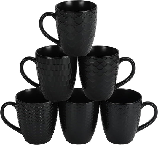 Schliersee 16 OZ Black Coffee Mugs Set of 6, Geometric Pattern Porcelain Coffee Cups for Latte, Hot Tea, Cappuccino, Mocha, Cocoa, Espresso cups, 500ML