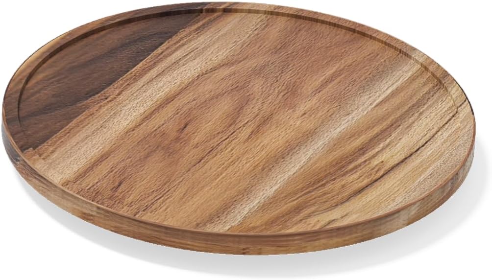 LAMU 12'' Acacia Wood Lazy Susan Organizer for Table Top, Lazy Susan Turntable for Cabinet, Kitchen, Countertop, Pantry Organization