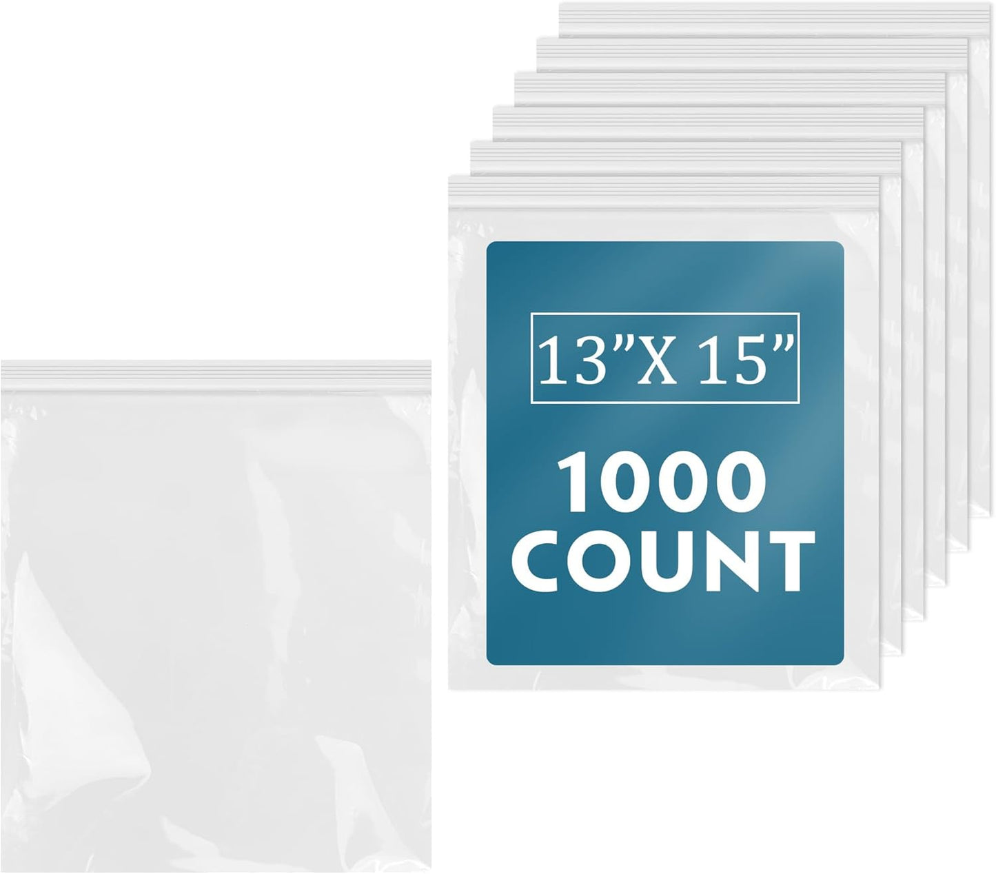 iMailer - 1000 Count - 13" x 15" Clear Reclosable Zip Plastic Poly Bags - 2 Gallon Zip Bags for Clothing, T-Shirts, Pants