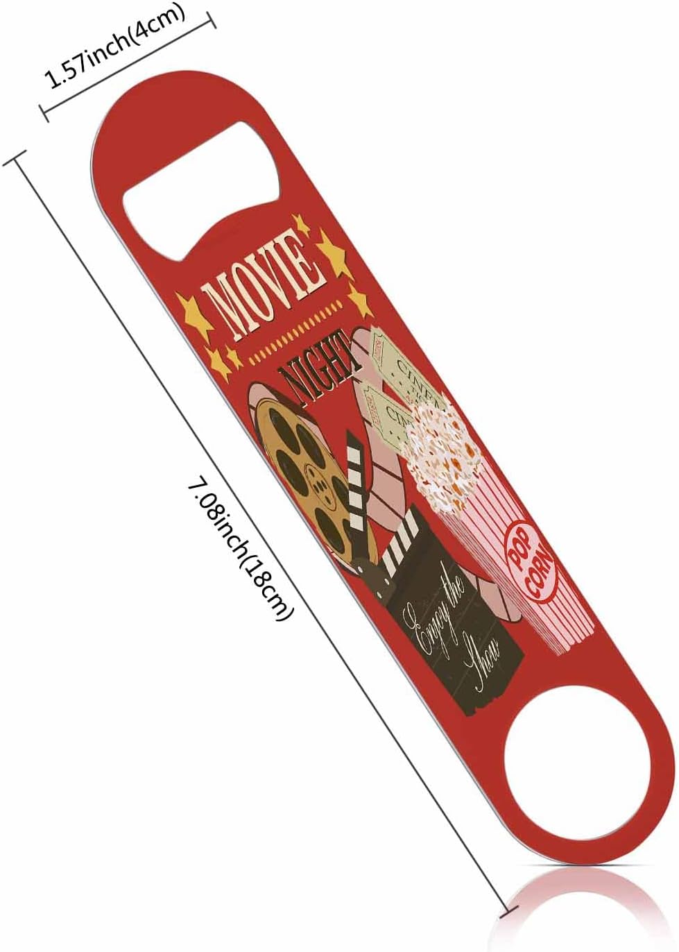 Vintage Cinema Stainless Steel Bottle Opener Movie Night Poster Enjoy The Show and Popcorn Nostalgia Flat Beer Bottle Opener Keychain for Home Kitchen Bar Restaurant Party Birthday Gift