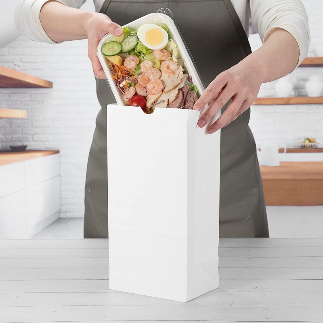 Restaurantware Bag Tek 8lb Paper Bags 100 Disposable Lunch Bags - Large For Lunches Sandwiches And Snacks White Paper Kraft Paper Bags For Shopping Party Favors Or Gifts