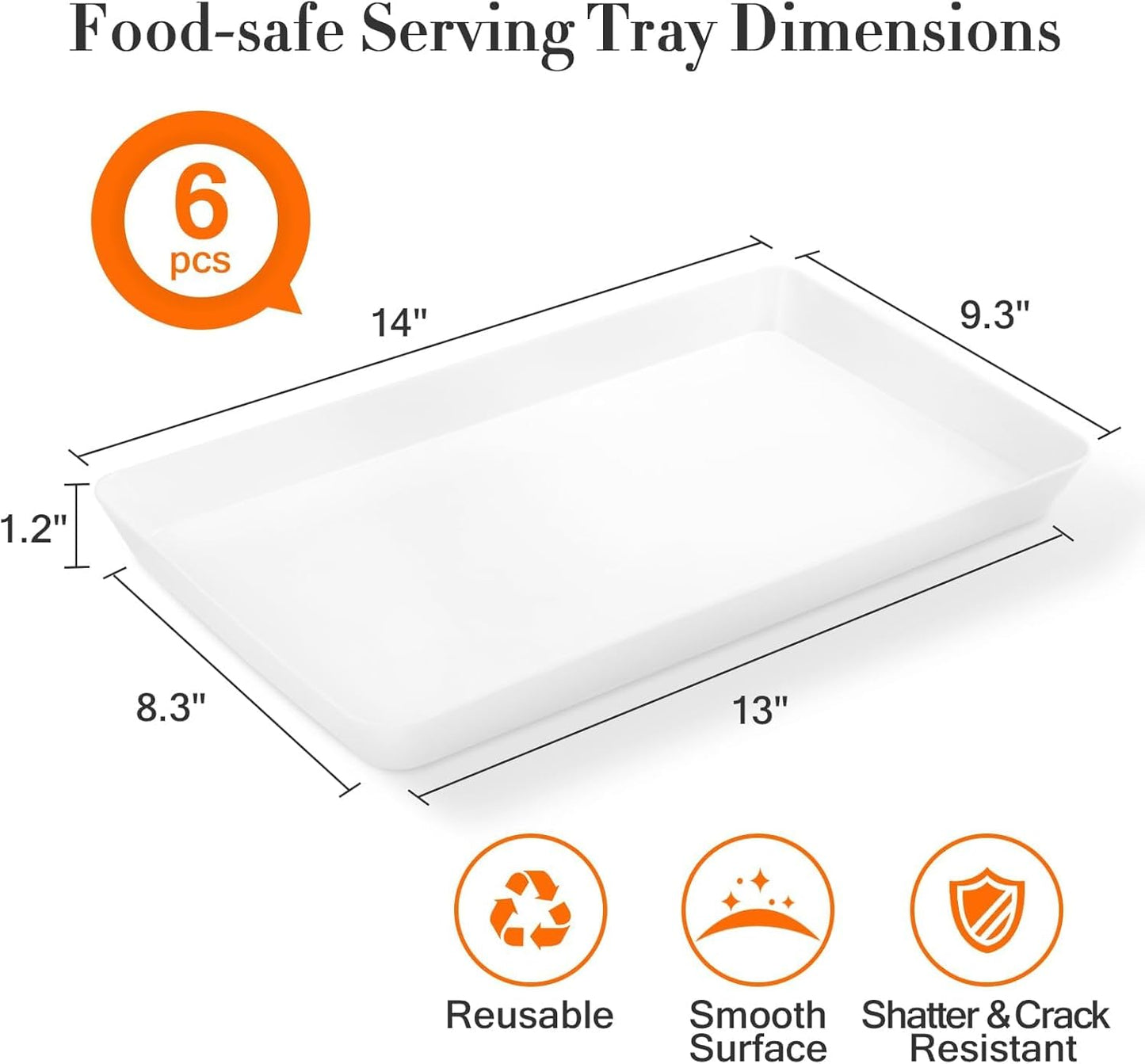 WOWBOX 6 pcs Serving Tray for Entertaining, Serving Platters for Snacks, Fruit, Cookies, Dessert, Reusable Plastic Trays for Serving Food, (White, Black, Green, Red, Purple, Blue)