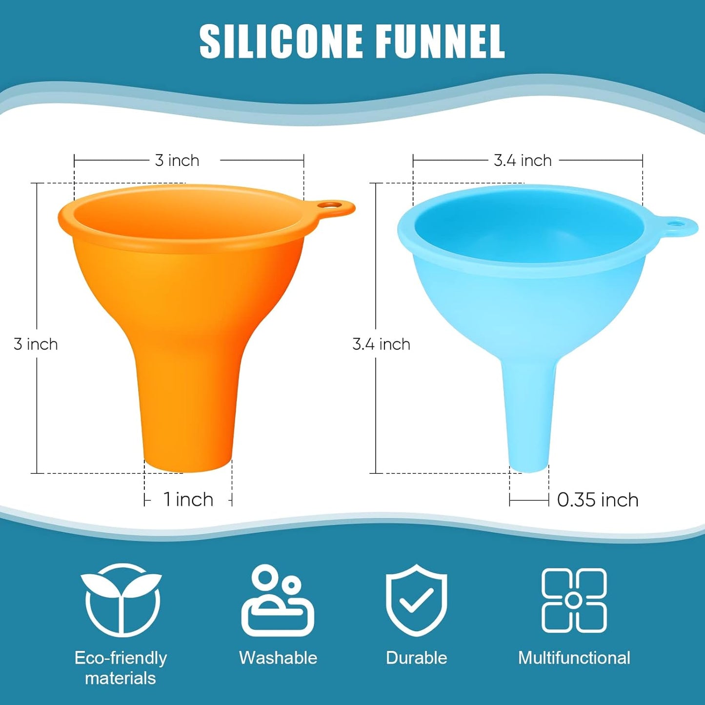 4 Pcs Kitchen Funnel Set Canning Silicone Funnel, Small and Large, Wide Mouth for Jars Jam Spice Filling Bottles Liquid Oil and Powder(Multi Color)