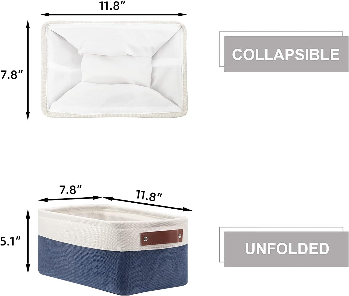 HNZIGE Small Baskets for Storage(6 Pack) Fabric Storage Baskets for Shelves, Foldable Storage Basket for Organizing Closets, Nursery, Baskets for Gifts Empty (White&Blue, 11.8" x 7.8" x 5.1")