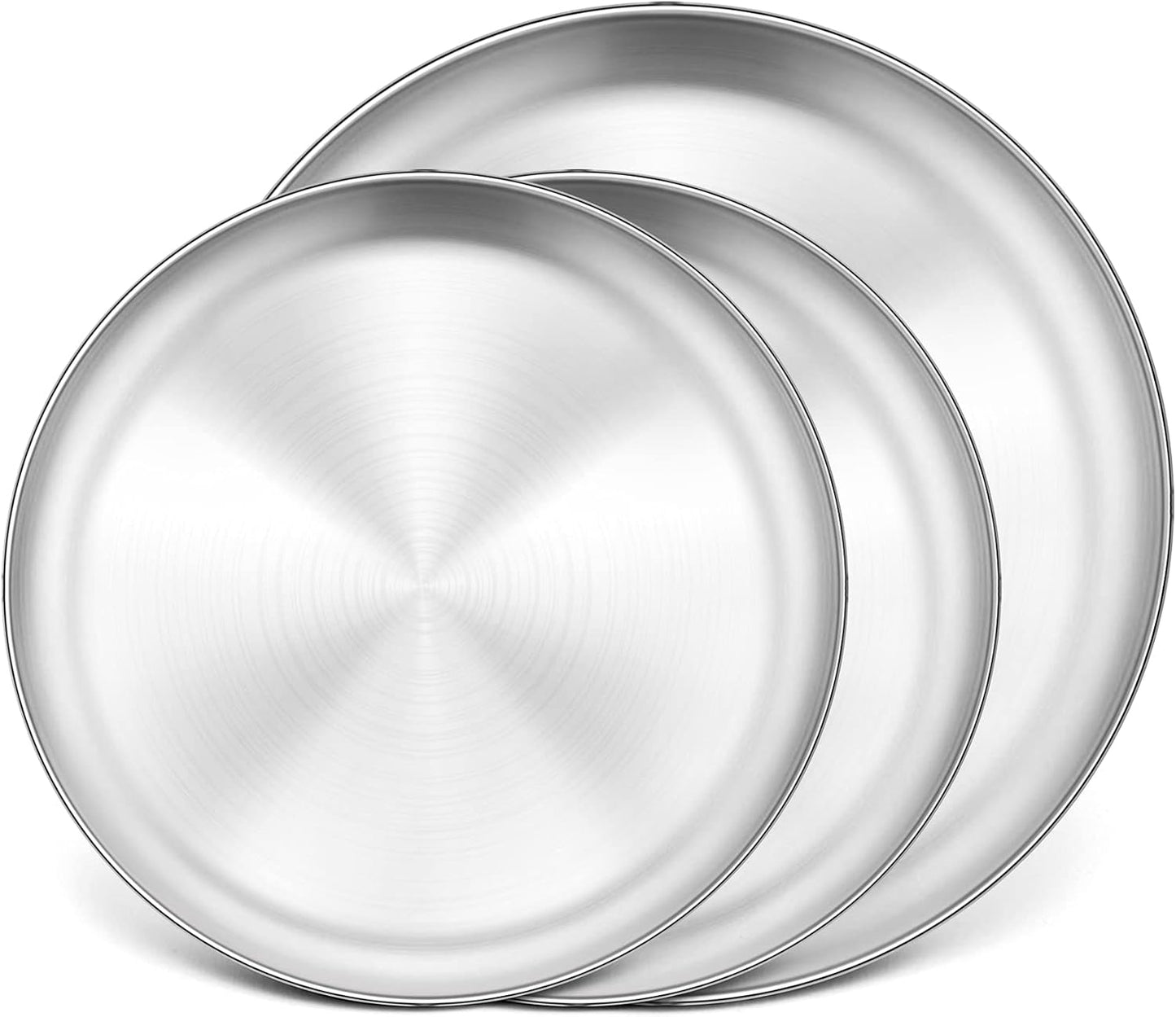 P&P CHEF 12 + 12 + 13.5 Inch Pizza Pan, 3 Pieces Stainless Steel Round Pizza Tray Dish Plate For Oven Baking Roasting, Healthy & Heavy Duty, Rust Free & Dishwasher Safe -Silver