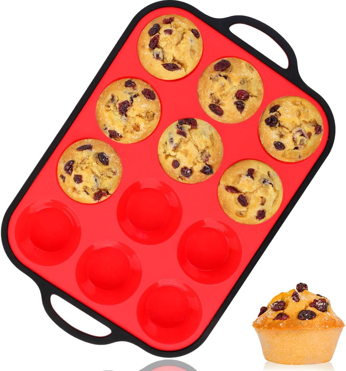 CAKETIME Silicone Muffin Pan with Metal Reinforced Frame Regular Size Muffin Pan with Handle Easy to Move 12 Cups for Baking Nonstick Muffin Tin BPA Free 1 Pack