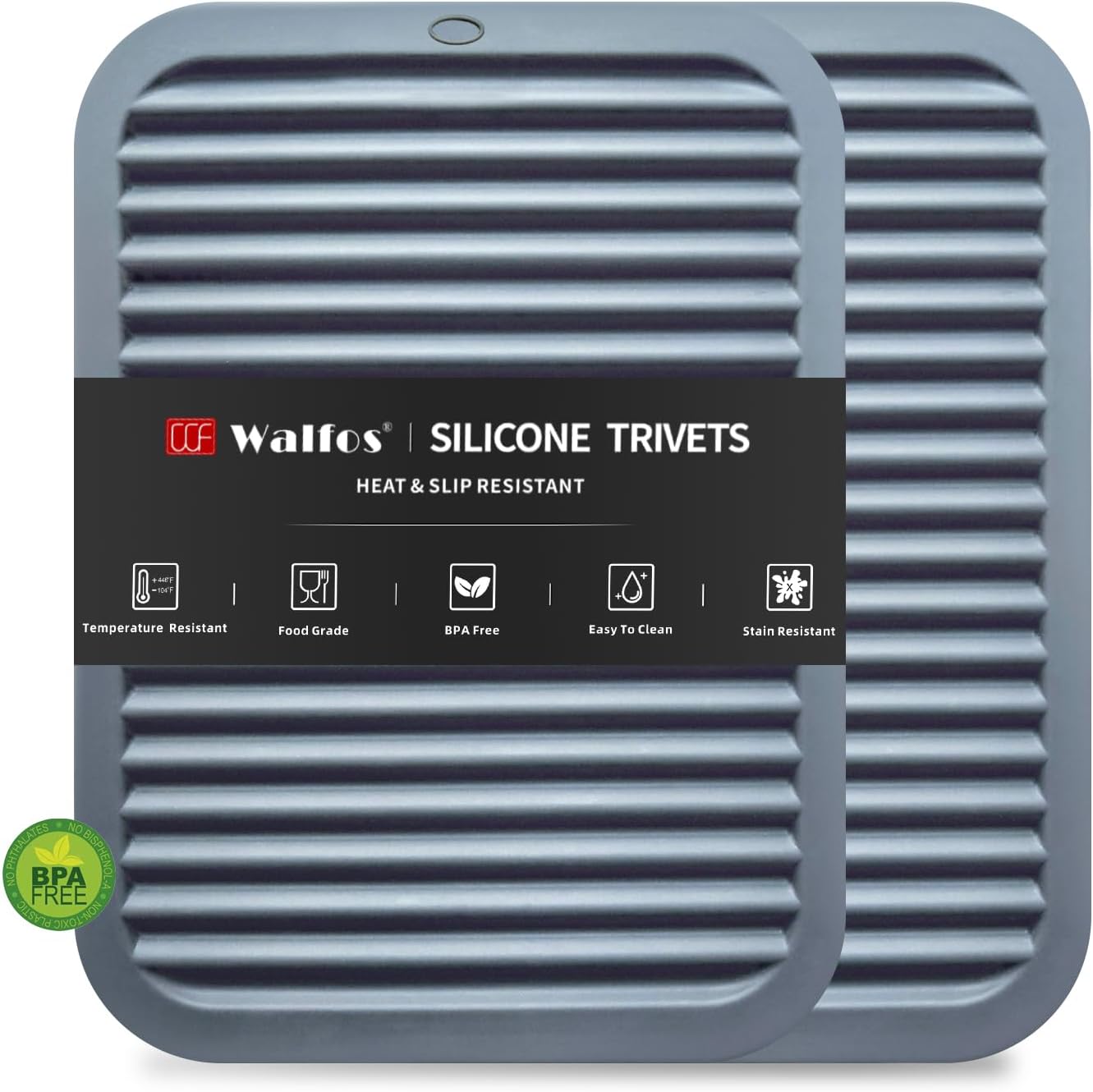 Walfos Silicone Trivets for Hot Pots and Pans - Heat Resistant Hot Pads for Kitchen Counter- Multi-Purpose & Versatile Trivet Mat - Long-Lasting & Flexible Silicone Hot Pad