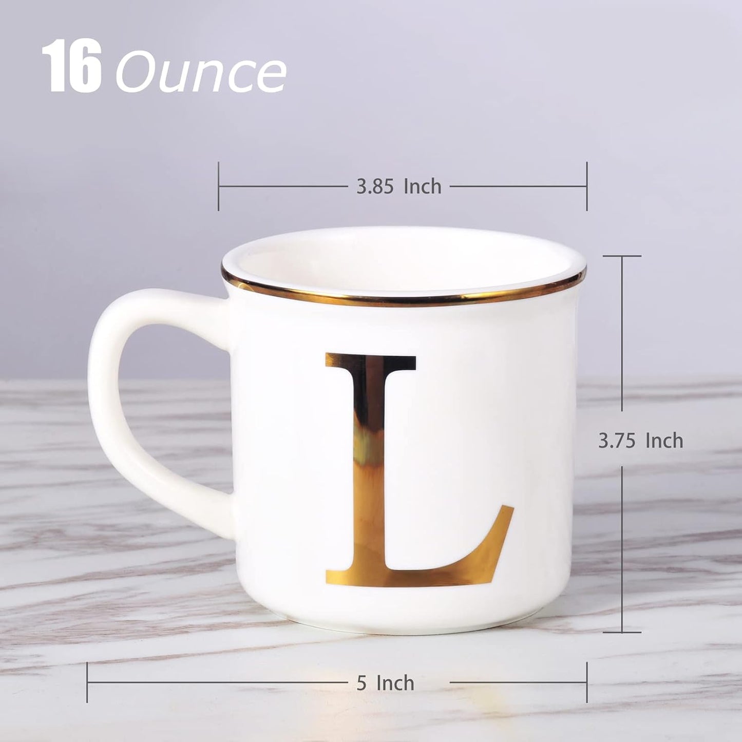 Miicol Ceramic Coffee Mug 16 oz, Monogram Coffee Cup, Golden Initial Tea Mug, Personalized Tea Cup, Unique Gift, Large Mug for Home, Office, Letter L