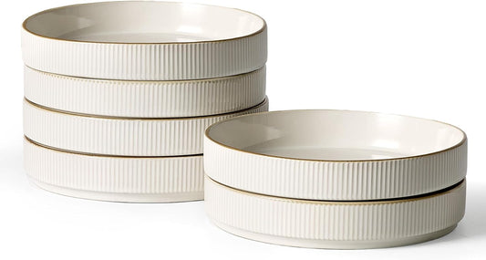 famiware Star 7.5" Pasta Bowls Set, Salad Bowl Set of 6, Double Reactive Glaze, Stackable, Perfect for Your Friend for Housewarming, Thanksgiving, Christmas, White