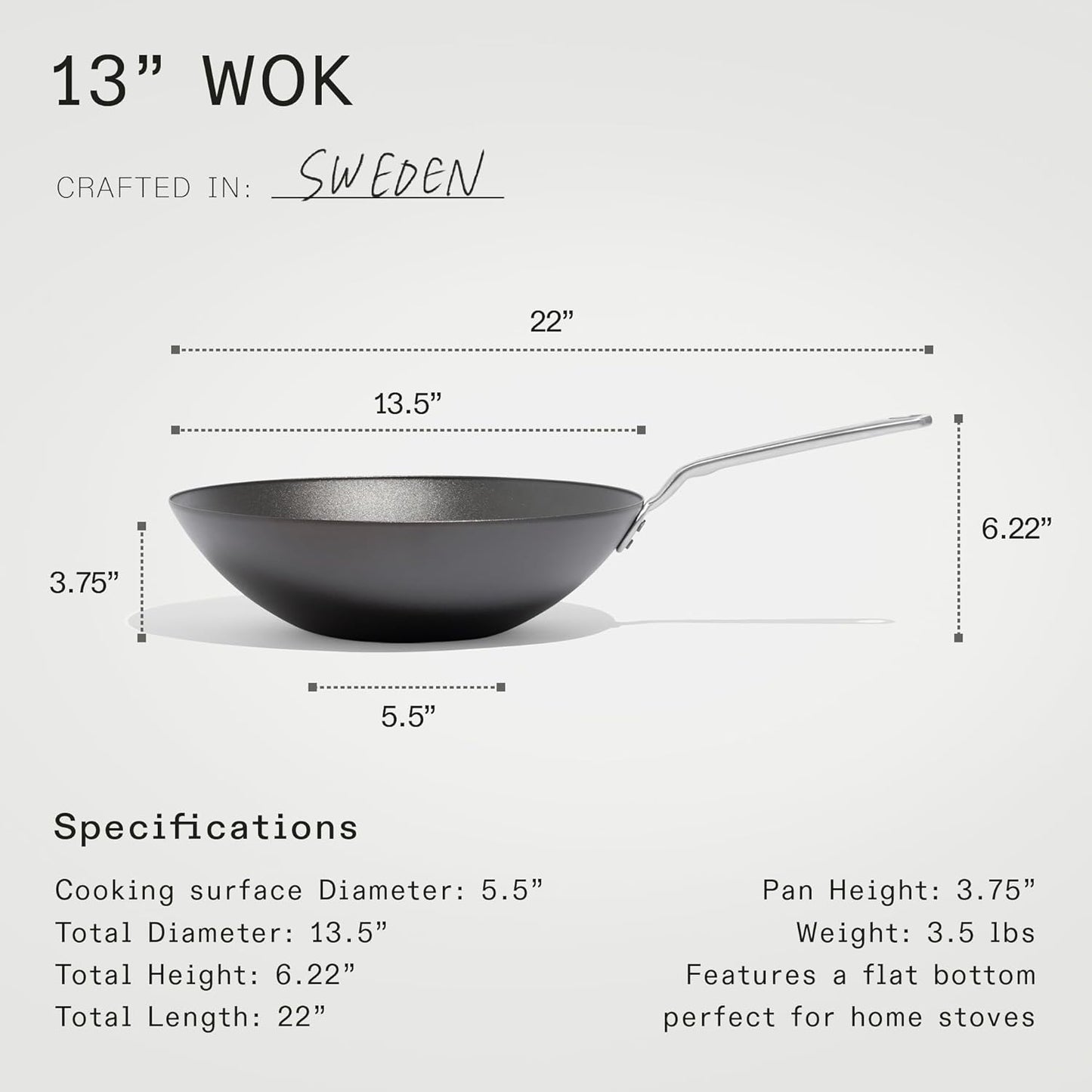 Made In Cookware - 13" Seasoned Carbon Steel Wok - (Like Cast Iron, but Better) - Professional Cookware - Crafted in Sweden - Induction Compatible