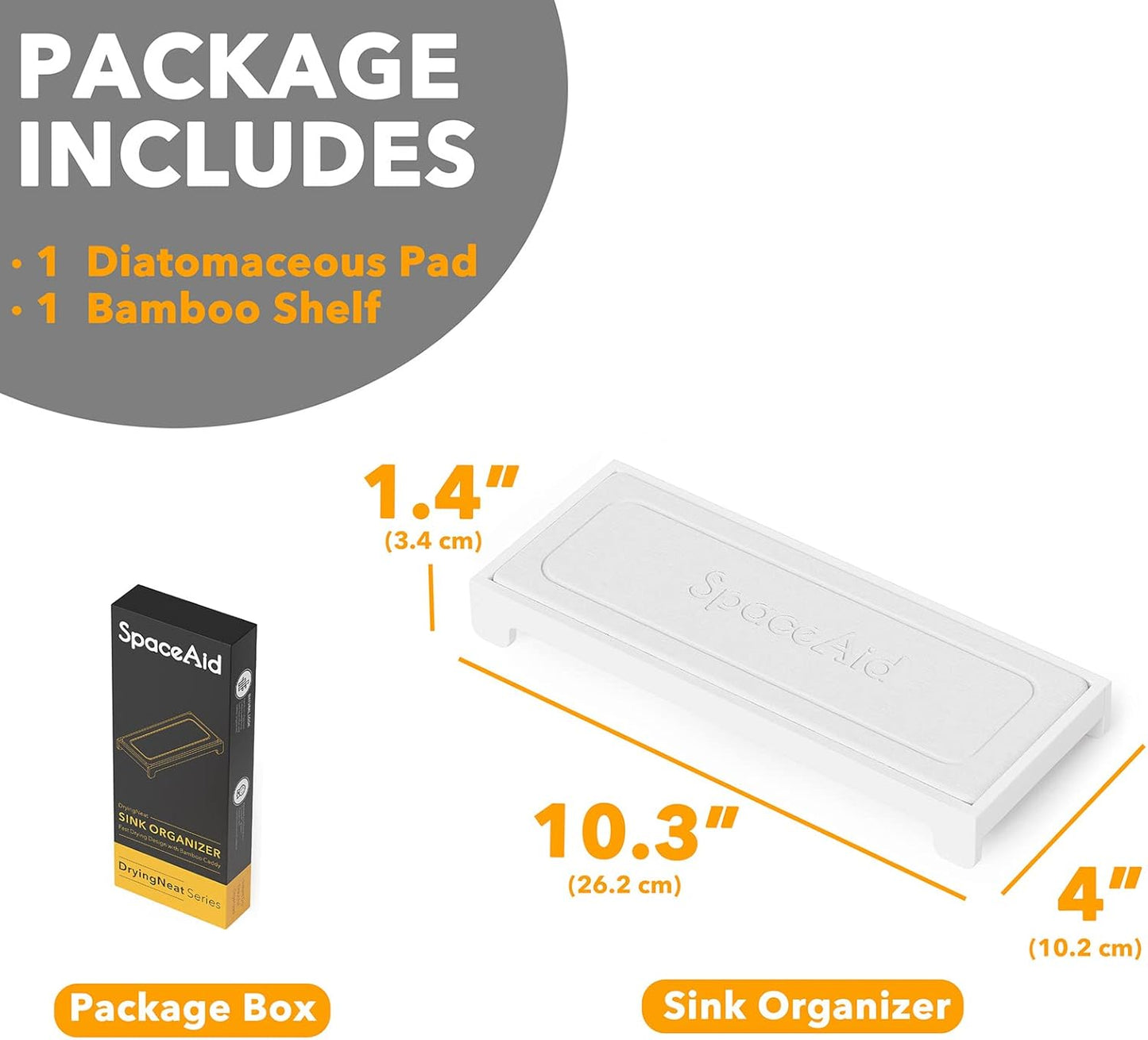 SpaceAid DryingNeat Sink Organizer, Instant Dry Sink Caddy Organizers, Kitchen Sponge Soap Holder Dispenser, Countertop Fast Drying Counter Tray Rack (Bamboo Rack, White)